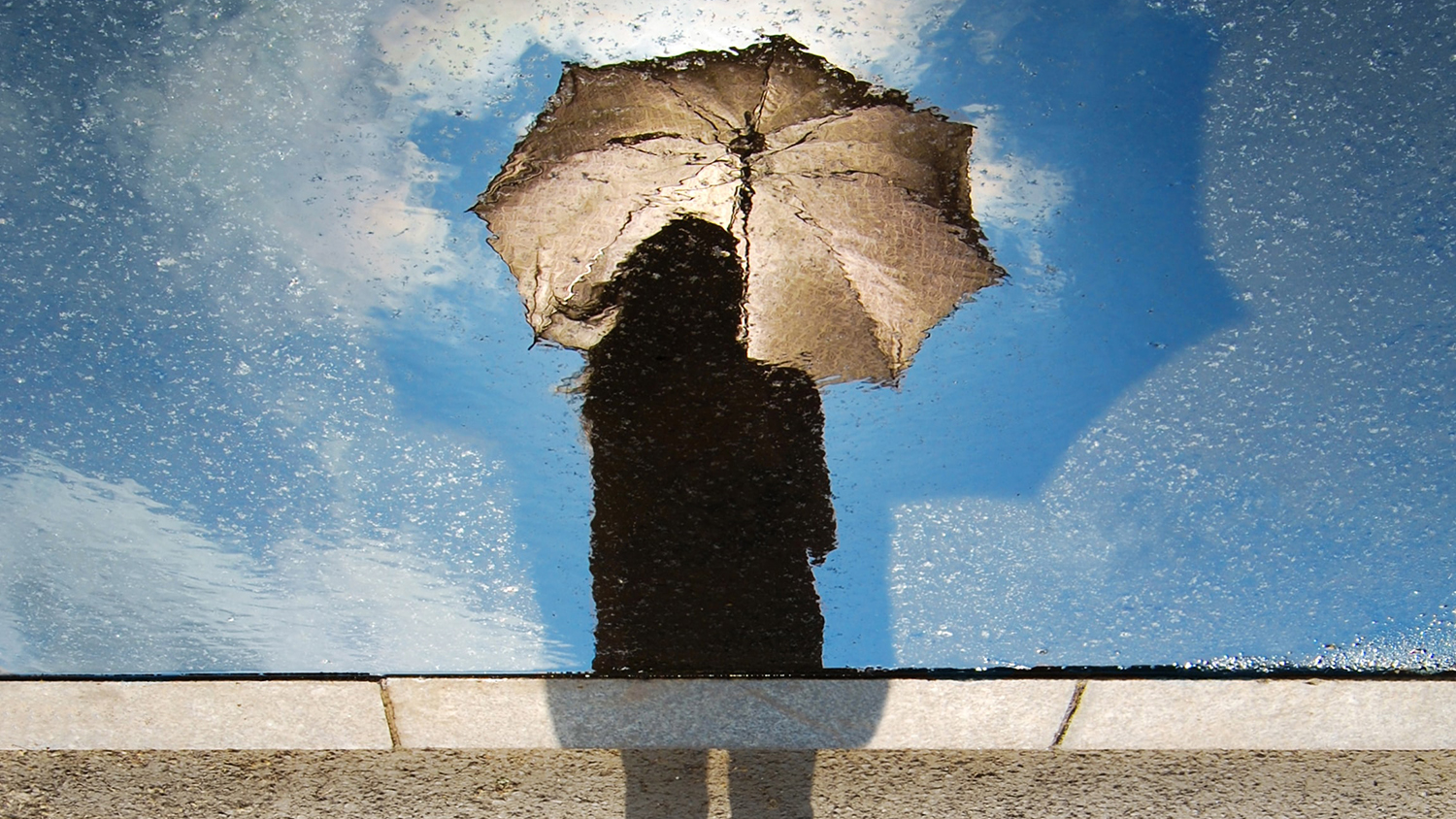 woman with umbrella seen in reflecting water